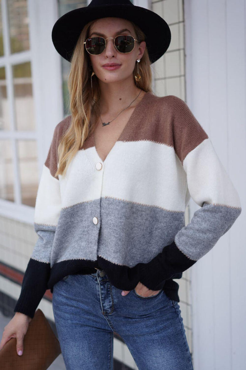 ★ codegraphy★ CGP Line Overfit Color Block V-Neck Knit Na Color Block V-Neck Button Down Cardigan – 1 New Age Outlet