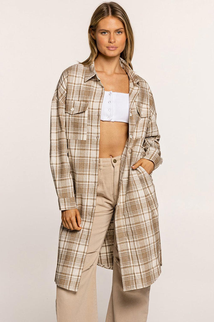 Plaid Button-Up Longline Shacket with Breast Pockets - 1 New Age Outlet