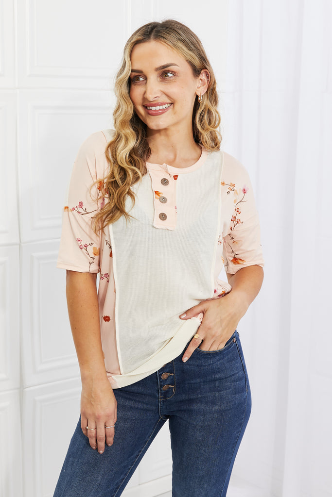 BOMBOM She's Blossoming Floral Contrast Knit Top in Blush