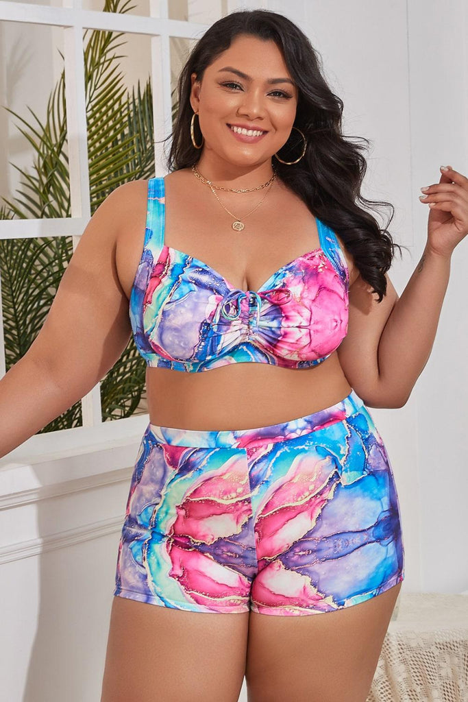 Plus Size Drawstring Detail Two-Piece Swimsuit - 1 New Age Outlet