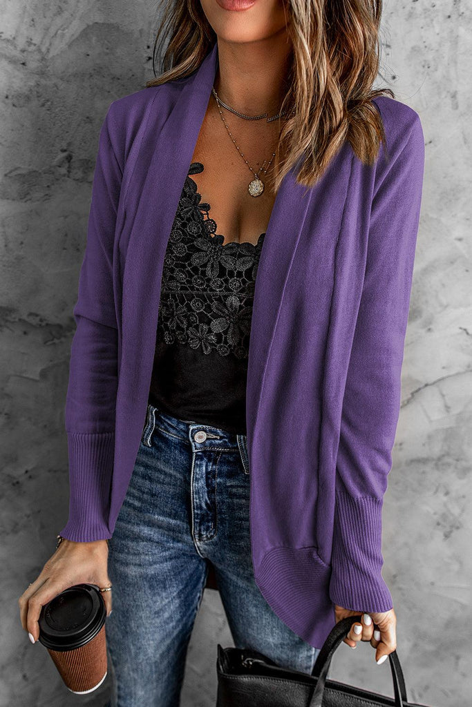 Long Sleeve Ribbed Hem Open Front Longline Cardigan - 1 New Age Outlet