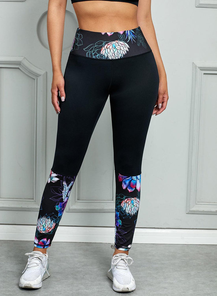 Printed Wide Waistband Active Leggings - 1 New Age Outlet