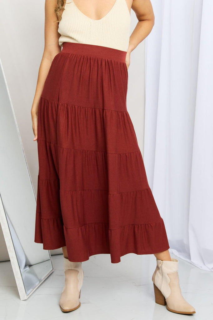 Zenana Full Size Wide Waistband Tiered Midi Skirt - 1 New Age Outlet