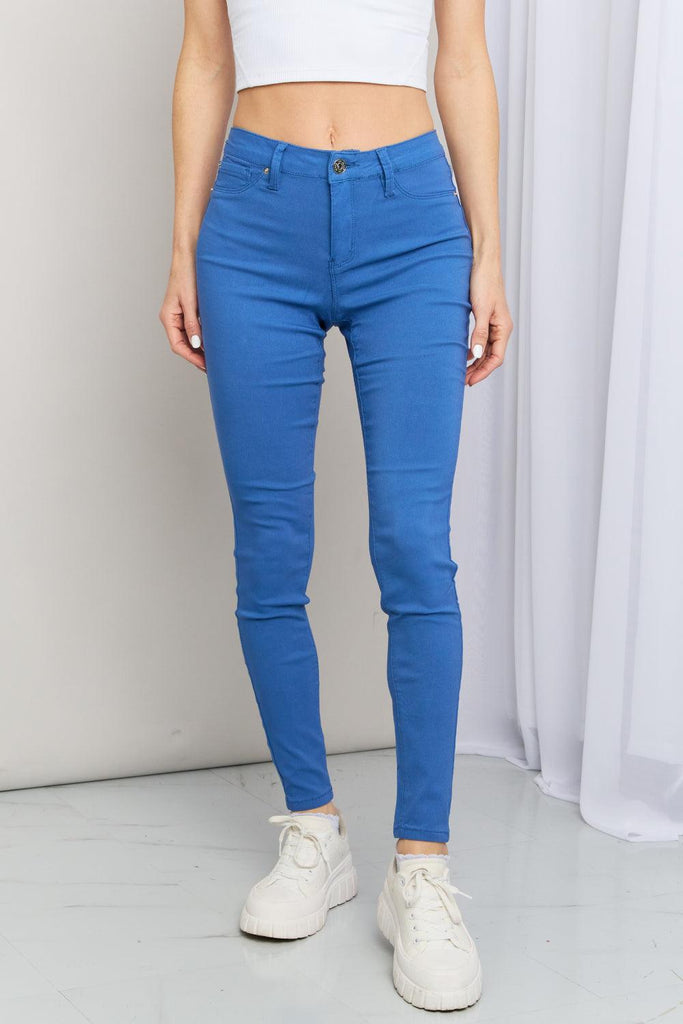 YMI Jeanswear Kate Hyper-Stretch Full Size Mid-Rise Skinny Jeans in Electric Blue - 1 New Age Outlet