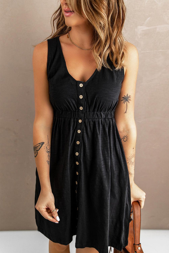 Sleeveless Button Down Mini Dress - 1 New Age Outlet