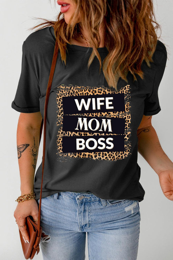 WIFE MOM BOSS Leopard Graphic Tee - 1 New Age Outlet