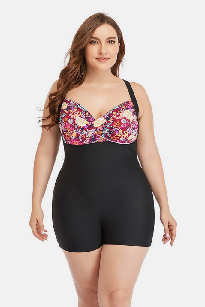 Plus Size Two-Tone One-Piece Swimsuit - 1 New Age Outlet