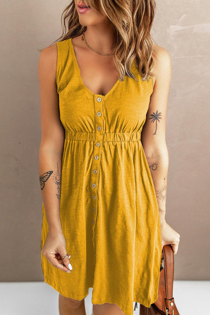 Sleeveless Button Down Mini Dress - 1 New Age Outlet