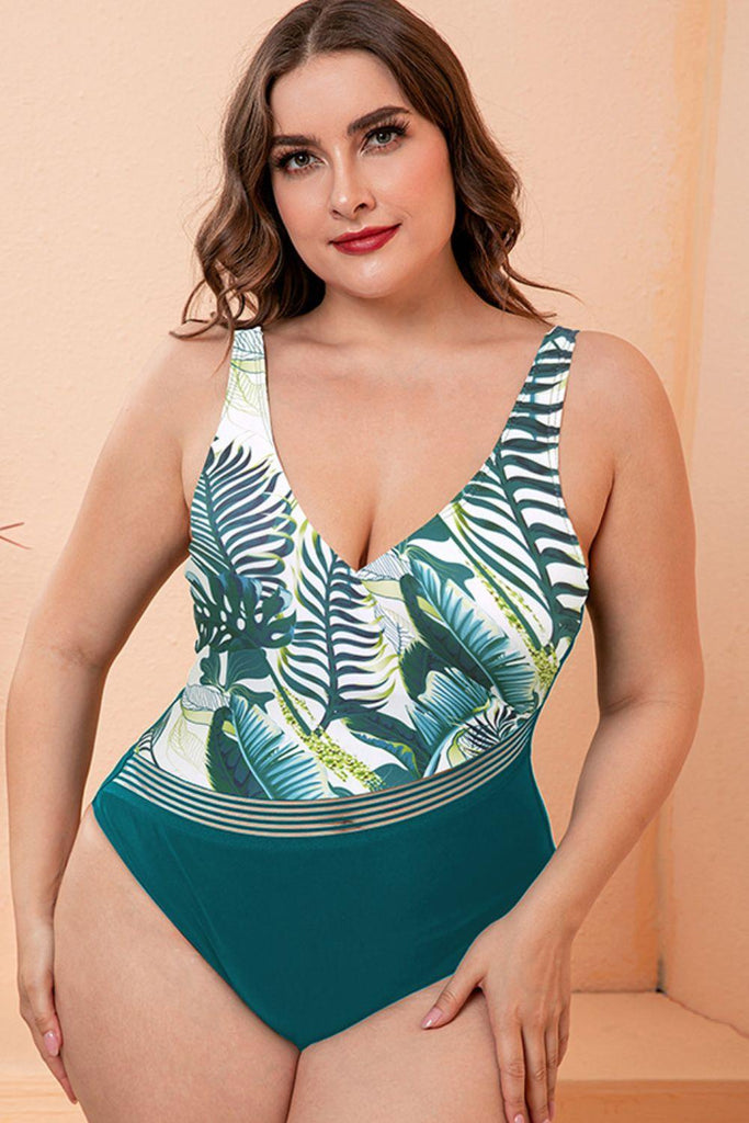Full Size Two-Tone Plunge One-Piece Swimsuit - 1 New Age Outlet