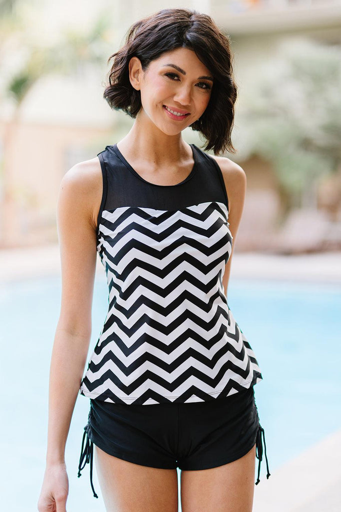 Full Size Chevron Print Ruched Tankini Set - 1 New Age Outlet