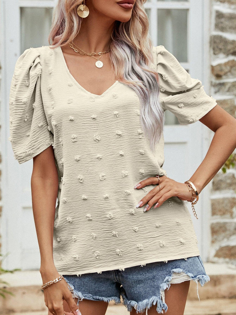 Swiss Dot Short Puff Sleeve Top - 1 New Age Outlet