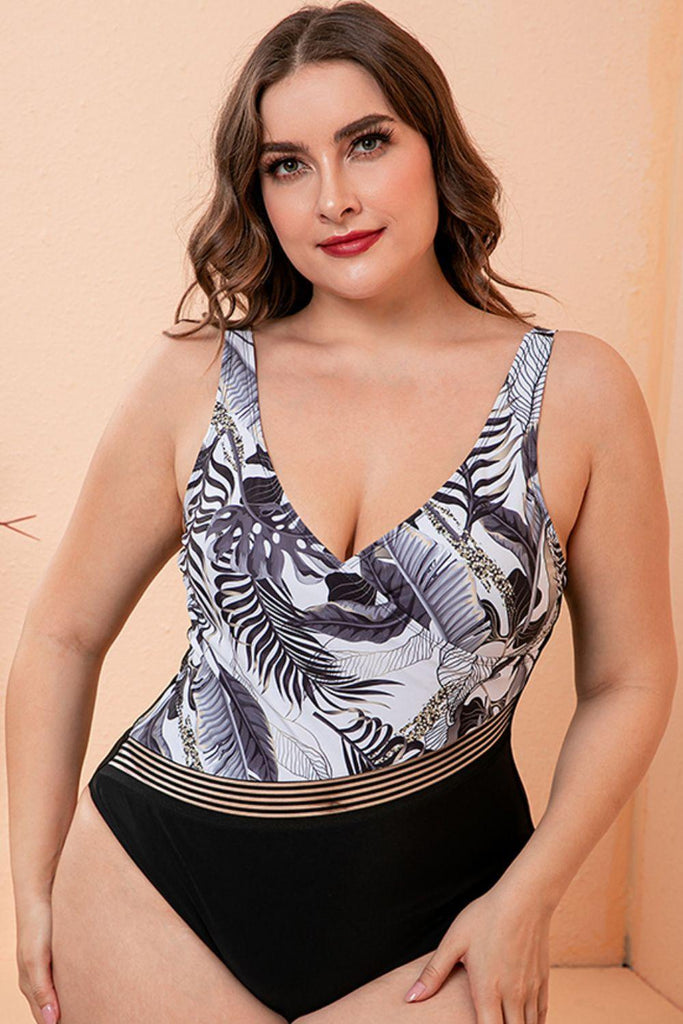 Full Size Two-Tone Plunge One-Piece Swimsuit - 1 New Age Outlet