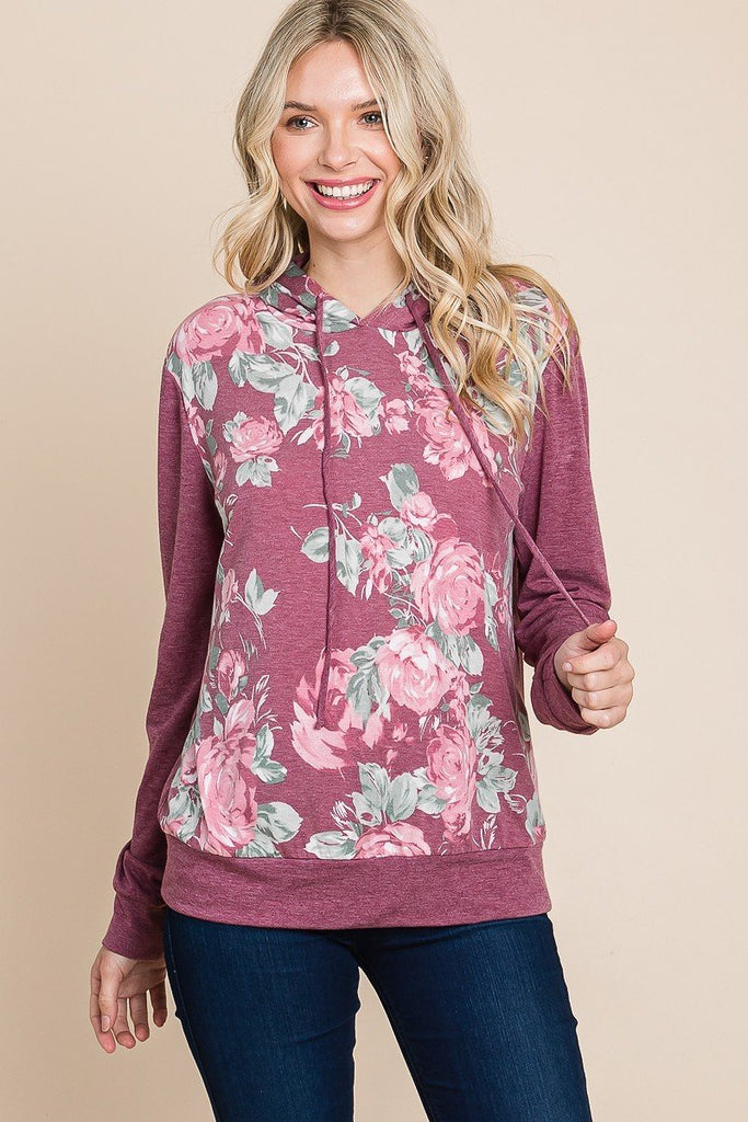 Floral Printed Contrast Hoodie With Relaxed Fit And Cuff Detail