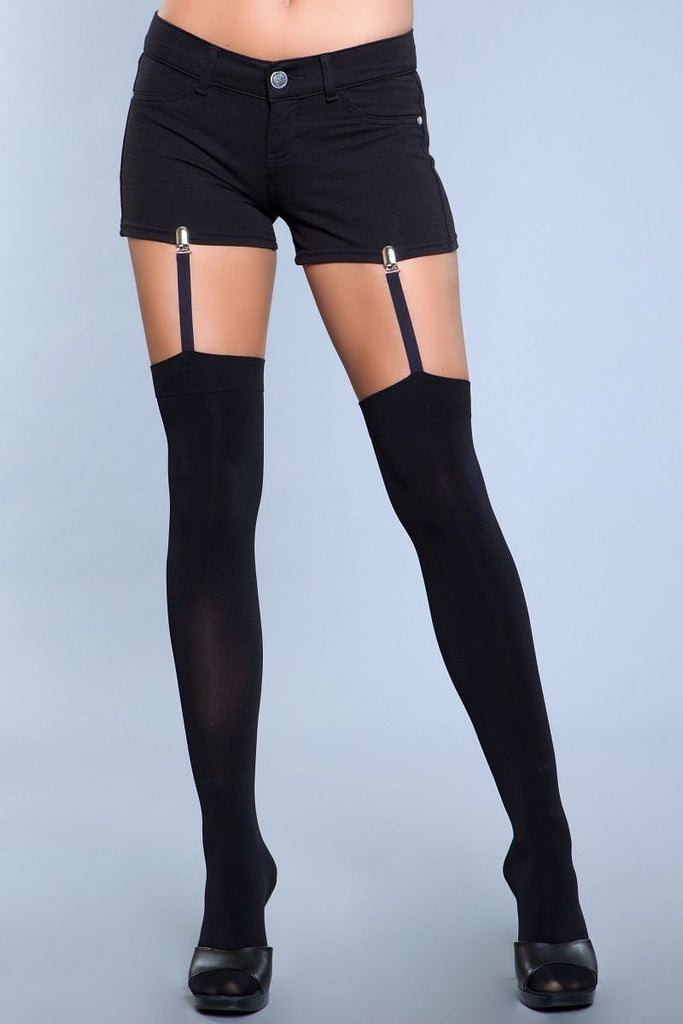 Opaque Thigh Highs With Attached Clip Garter. (shorts Not Included.)