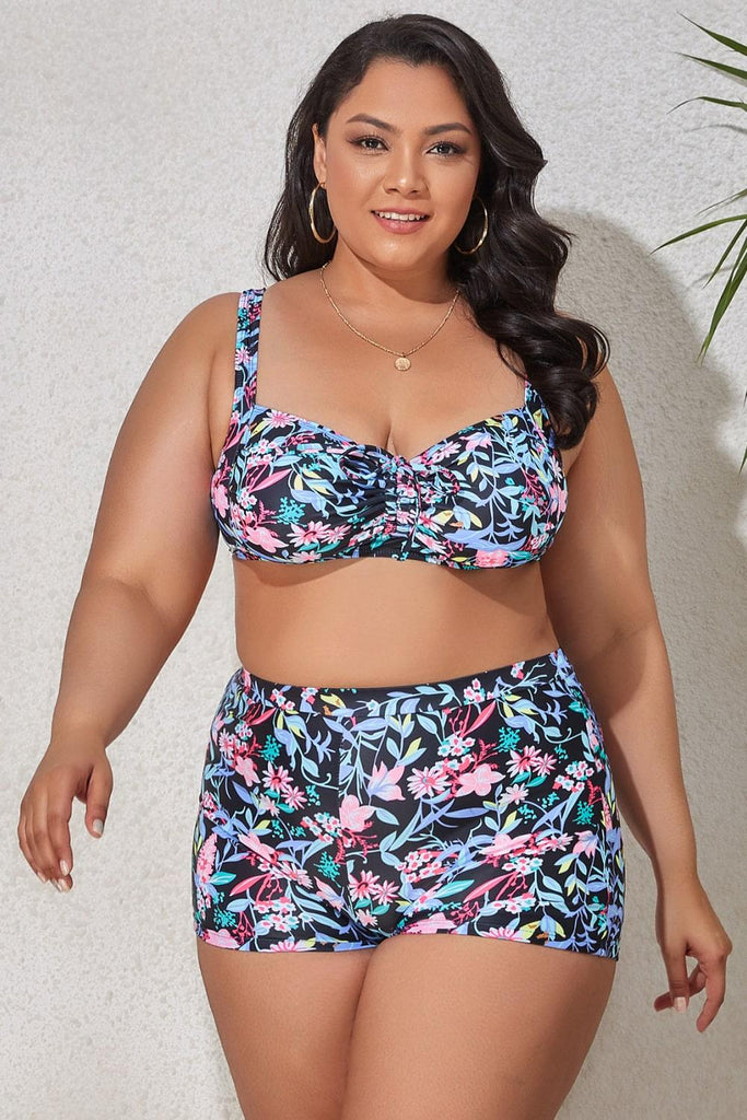 Plus Size Drawstring Detail Two-Piece Swimsuit - 1 New Age Outlet