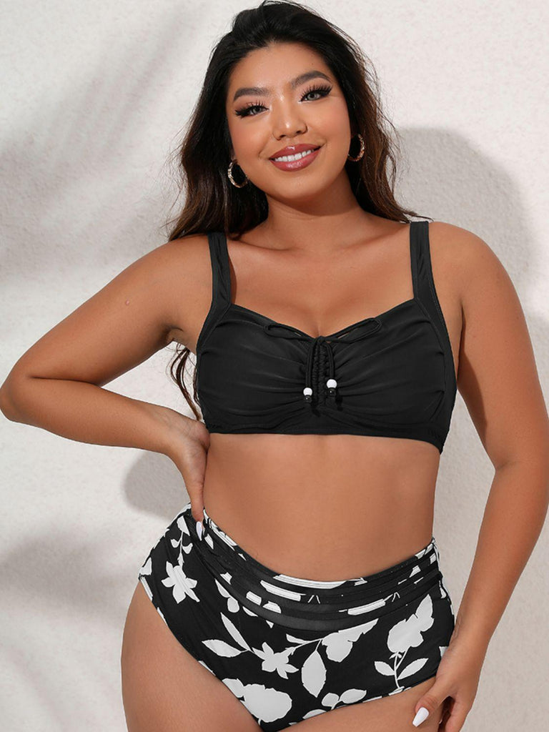 Plus Size Printed Gathered Detail Bikini Set - 1 New Age Outlet
