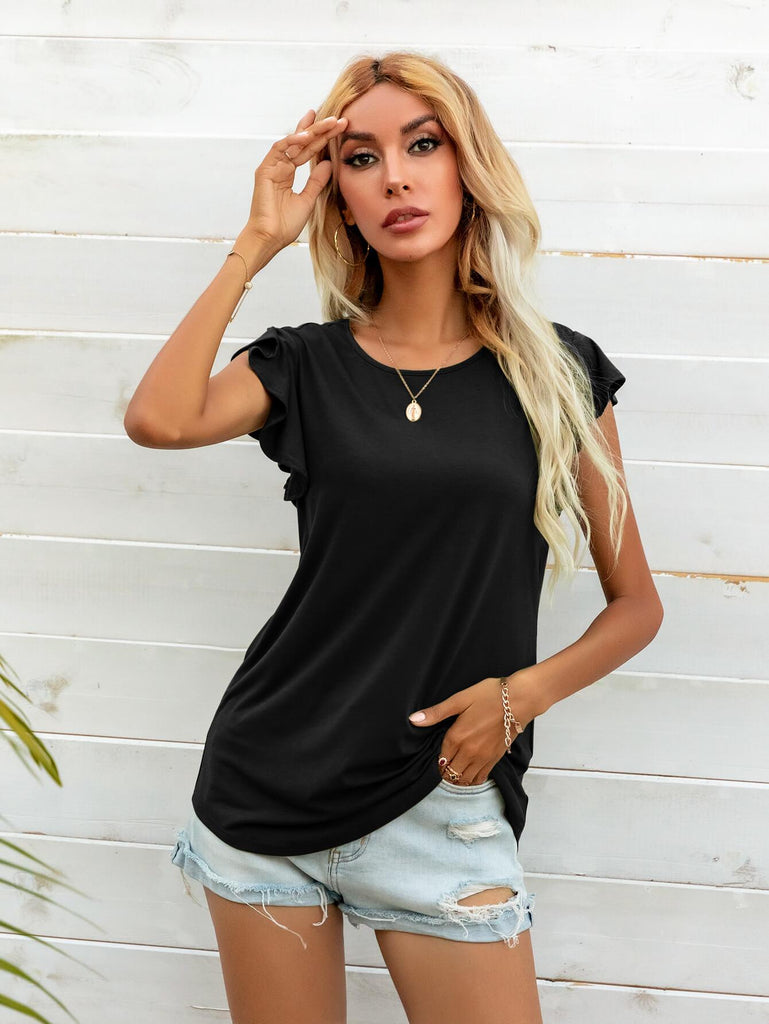 Round Neck Butterfly Sleeve Top - 1 New Age Outlet
