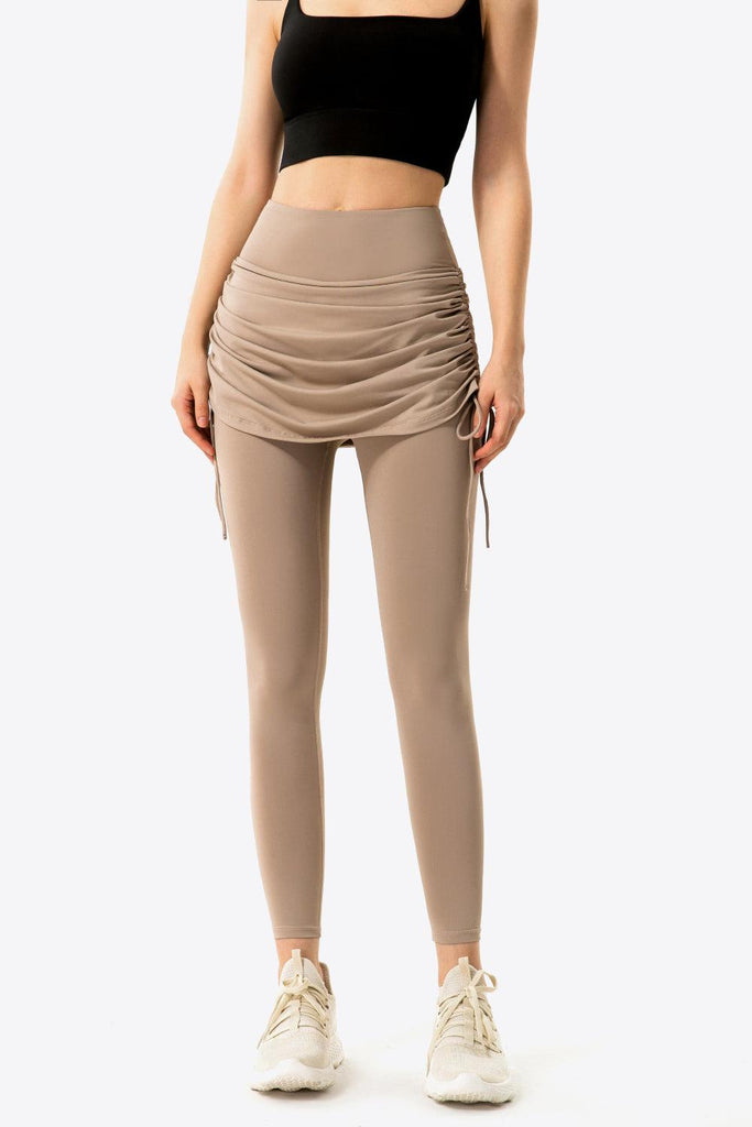 Drawstring Ruched Faux Layered Yoga Leggings - 1 New Age Outlet