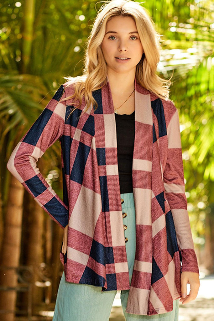 Plaid Open Front Cardigan - 1 New Age Outlet