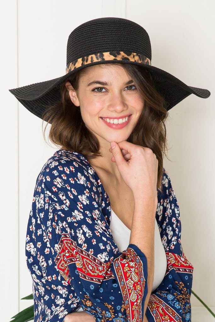 Justin Taylor Printed Belt Sunhat in Black - 1 New Age Outlet