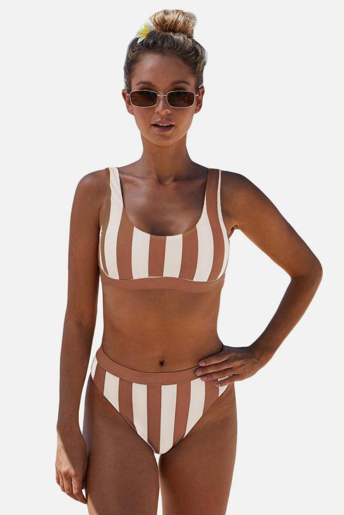 Striped Tank High Waist Bikini - 1 New Age Outlet